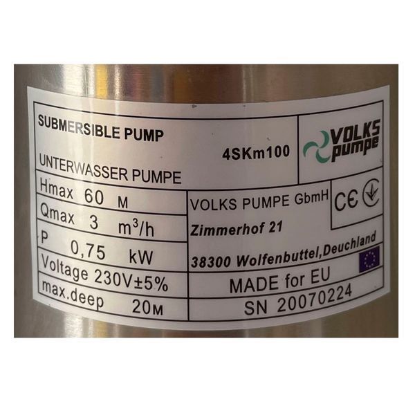 Насос скважинный вихревой VOLKS pumpe 4SKm100 0,75кВт + кабель 15м и пульт 000008901 фото