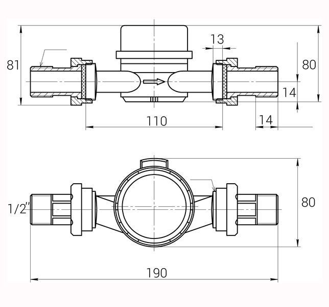 Лічильник холодної води ECOSTAR DN15 1/2&Prime; E-D R160 000022843 фото