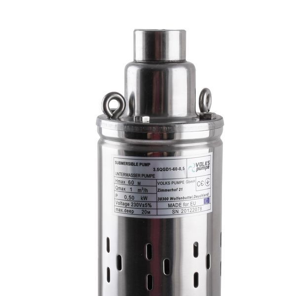 Насос скважинный шнековый VOLKS pumpe 3,5 QGD 1-60-0,5кВт 3,5 дюйма! + кабель 15м 000014216 фото