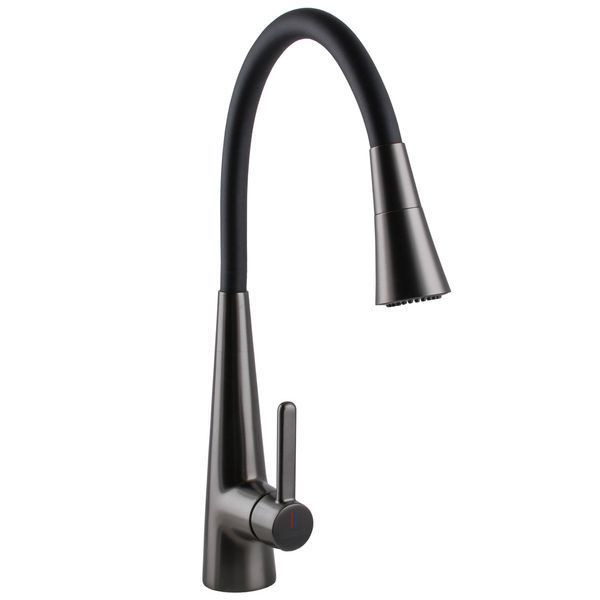 Змішувач для кухні Globus Lux LAZER Pro GLPR-203SM-GPлатунь Графіт,гофровилив Чорний з душ.насадкою 000028923 фото