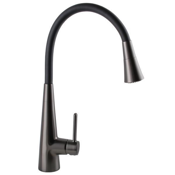 Змішувач для кухні Globus Lux LAZER Pro GLPR-203SM-GPлатунь Графіт,гофровилив Чорний з душ.насадкою 000028923 фото