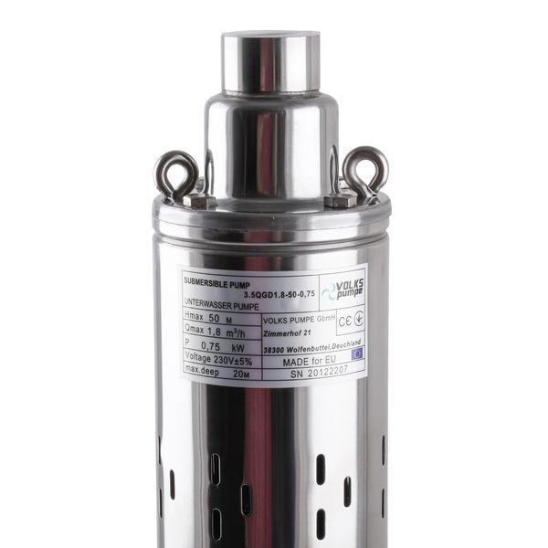 Насос свердловинний шнековий VOLKS pumpe 3,5 QGD 1,8-50-0,75кВт 3,5 дюйми + кабель 15м 000014217 фото