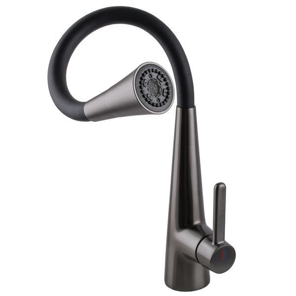 Змішувач для кухні Globus Lux LAZER Pro GLPR-203SM-GPлатунь Графіт,гофровилив Чорний з душ.насадкою 000028923 фото