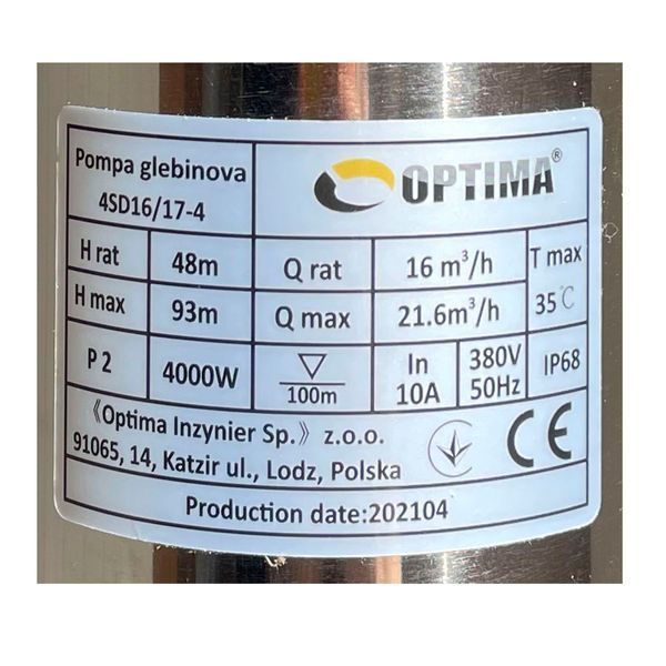 Насос скважинный с повышенной уст-тью к песку OPTIMA 4SD16/17 4,0 кВт 93м 3-х фазный 000020907 фото