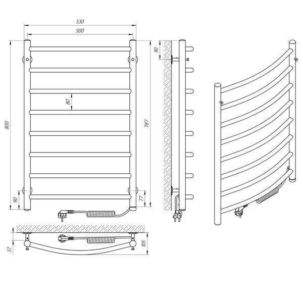 Рушникосушка чорна EF Classic 8 R TB-EF-8R фото