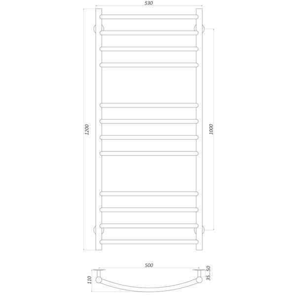 Рушникосушарка UNIO LDE W 1200-500-12 BLK Драбинка Дуга Еліт вода чорна 21553 фото