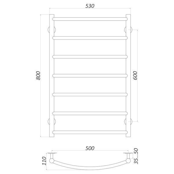 Рушникосушарка UNIO LD W 800-500-7 Драбинка Дуга вода 20655 фото