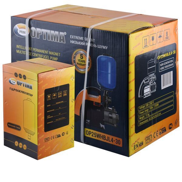 Насосная станция Optima PRIME OP25WHBJL4-30 с интелл,част,преобр, на базе многост, насоса + бак 5л 000025058 фото