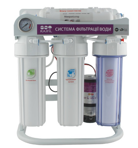 Фильтр обратного осмоса Raifil GRANDO 5+ с насосом на станине с манометром 75G RO905-550BP-EZ-S 12670 фото