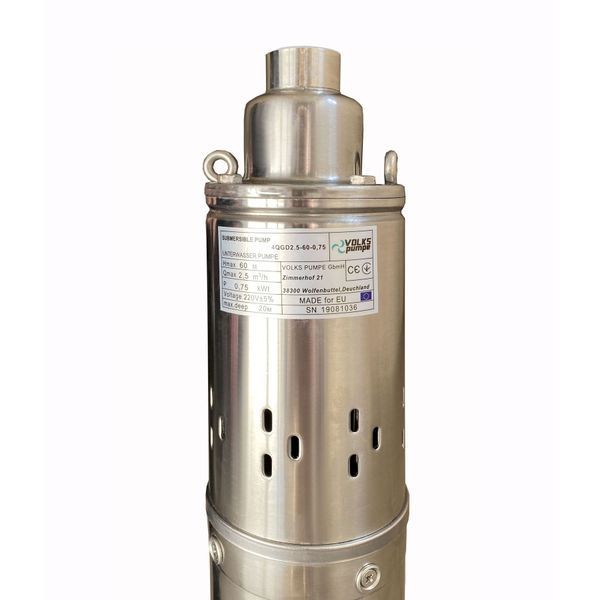 Насос свердловинний шнековий VOLKS pumpe 4QGD 2,5-60-0,75кВт 4 дюйми +кабель 15м 000010726 фото