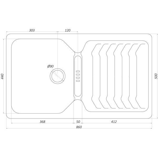 Гранитная мойка Globus Lux BOREN Серый металлик 860х500мм-А0003 000006048 фото