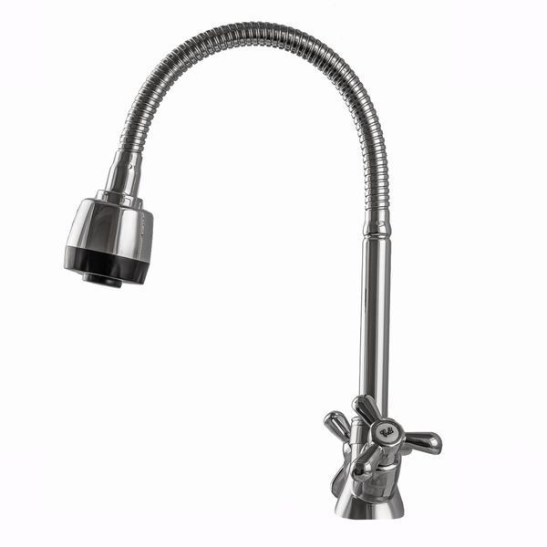 Смеситель для кухни DOMINO DK-H1-2N-103MA Chrom хрест кераміка,с гофровиливом 000017654 фото
