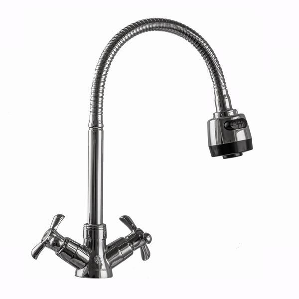 Смеситель для кухни DOMINO DK-H1-2N-103MA Chrom хрест кераміка,с гофровиливом 000017654 фото