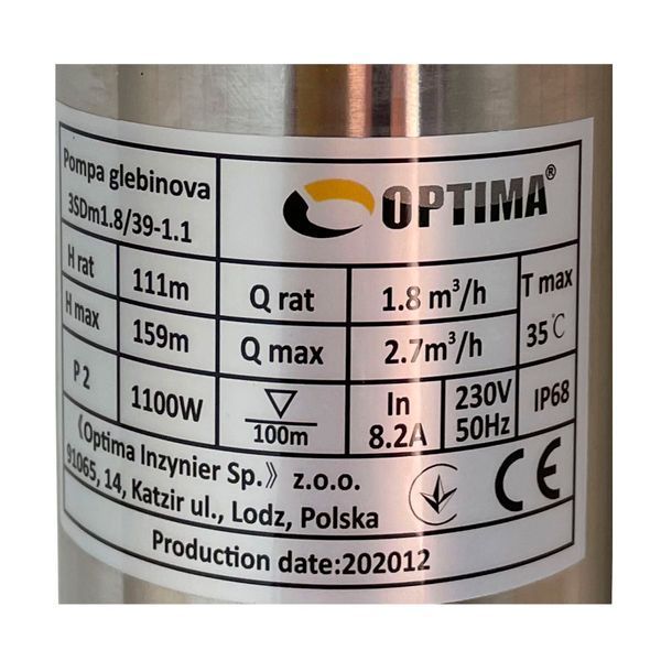 Насос скважинный с пов,уст, к песку 3&Prime; OPTIMA 3SDm1,8/39 1,1 кВт 159м + пульт+кабель 1,5м NEW 000021402 фото