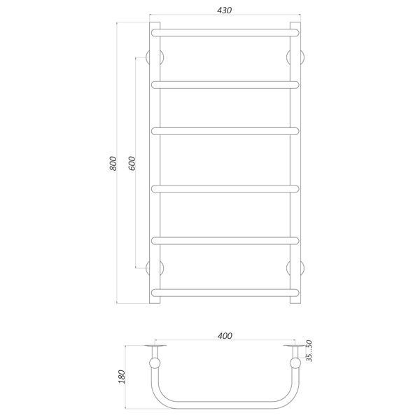 Рушникосушарка UNIO LS W 800-400-6 Драбинка Скоба вода 20876 фото